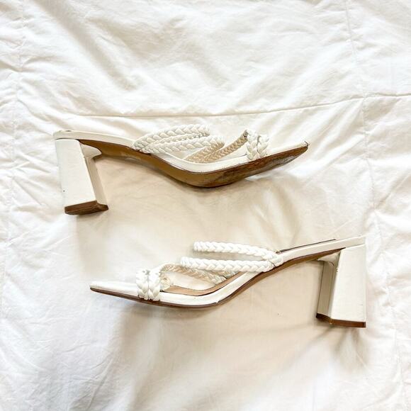 Steve Madden White Braided Strap Block Open Toe Heel Sandals Women’s Size 8 - Picture 4 of 7